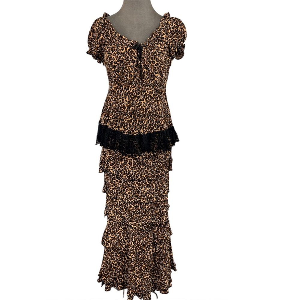 Marrika Nakk Outfit Leopard Tiered Midi Skirt Top One Size Western Cowgirl Gypsy